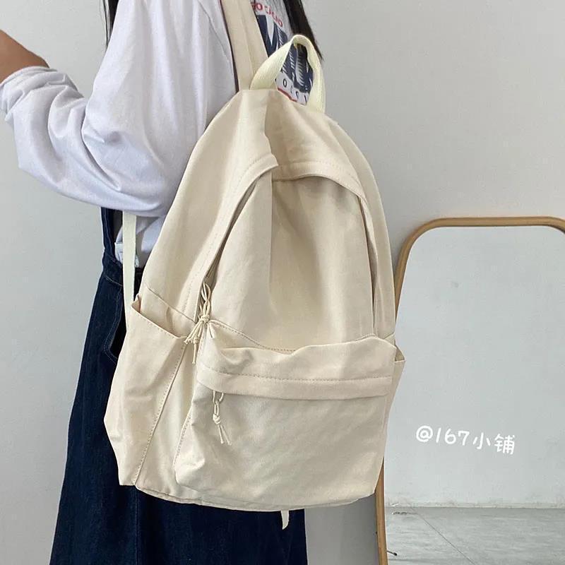 Schoolbag unprinted style schoolbag female college student solid color Korean version Harajuku ulzzang simple ins backpack