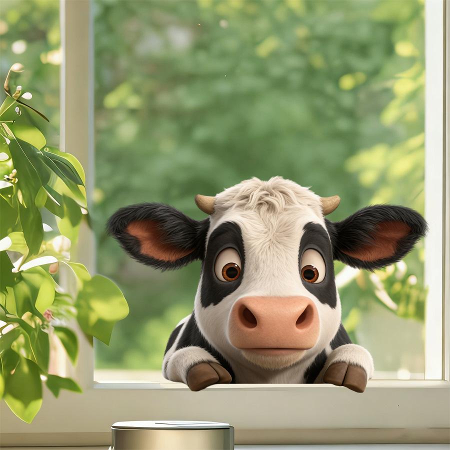 Double Sided Static Cling Cartoon Cute Cow Window Sticker Rustic Farmhouse Home Decor