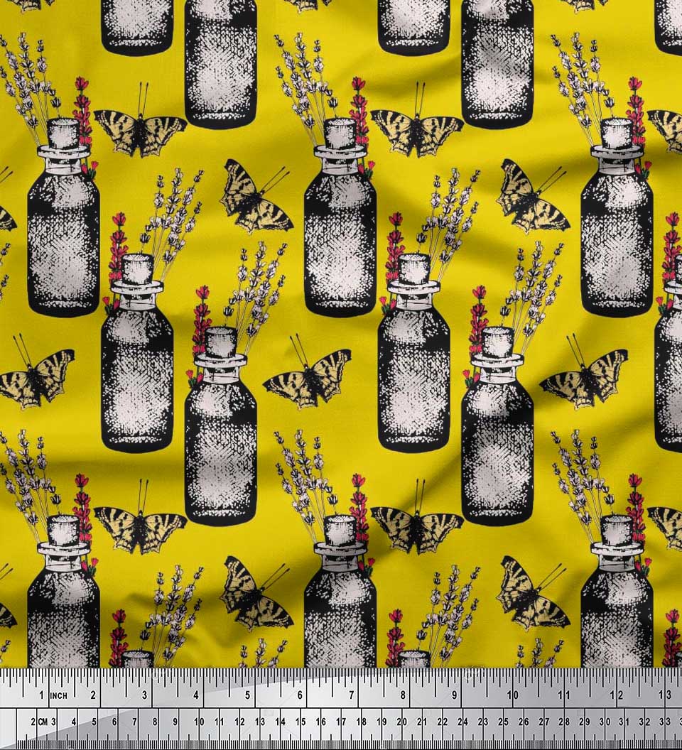 

Японська креп-атласна тканина Soimoi, метелик, лаванда та вінтажна тканина з принтом на пляшці на метри 42 дюйми 42 Inch Wide - Poly Crepe жовтий