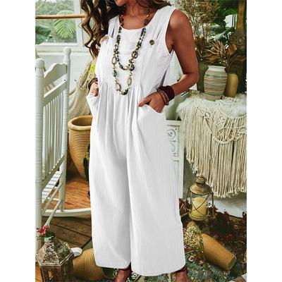 Women's Spring and Summer Comfortable Plus Size Jumpsuit Casual Loose Wide Leg Jumpsuit with Large Pockets and Suspenders