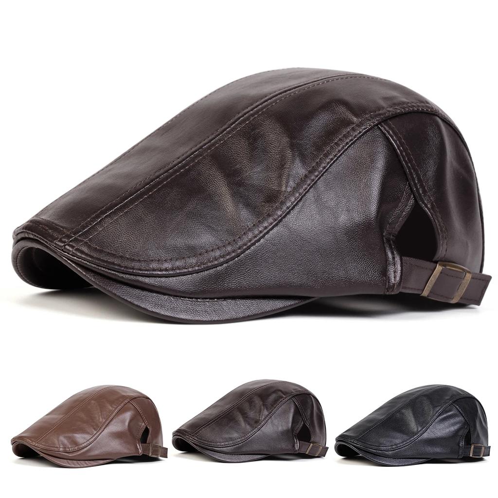 Newsboy Brand Latest Fresh Color Plain Solid Leather PU Faux School Old Vintage Men Caps British Painters Hats Spring Autumn Side Adjustable Flat