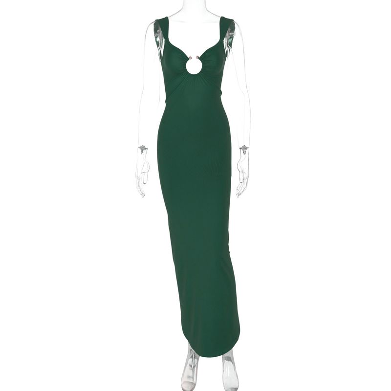 2024 Western Style Ring Buckle Hollow Out Low Cut Sling Over the Knee Long Dress Sexy Gyaru Backless Split Dress