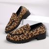 Women's Leopard Print Loafers - Slip-On Casual Shoes, Round Toe, Flat Sole, British Style, All-Season Comfort, Black & Brown Animal Print Design