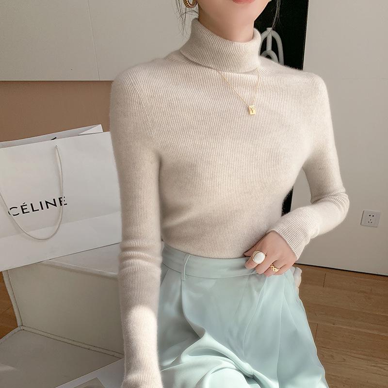 Women's Slim-fit High-neck Cashmere Pullover Sweater - Autumn/Winter Stylish, Tight-knit Base Layer