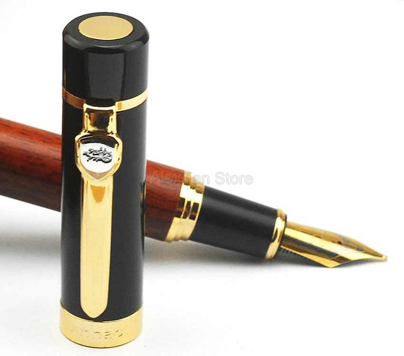 

Jinhao 650 Элегантная перьевая ручка Дизайн корпуса из натурального красного дерева Средний и изогнутый стержни Большой размер Для офиса, школы и дома