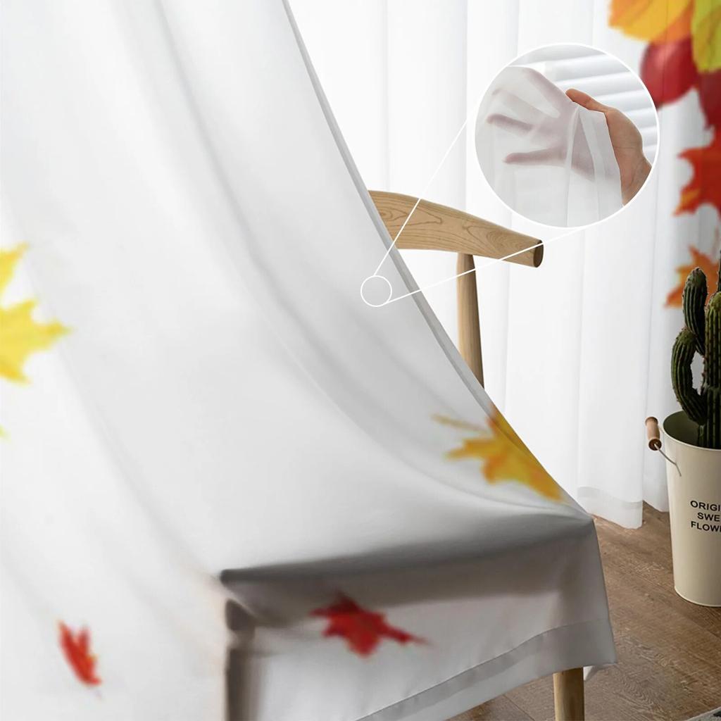 Podzimní javorové listy a bobule Průsvitné závěsy do obývacího pokoje Okna Průhledný voál Tyl Závěsy do ložnice Domácí dekorace