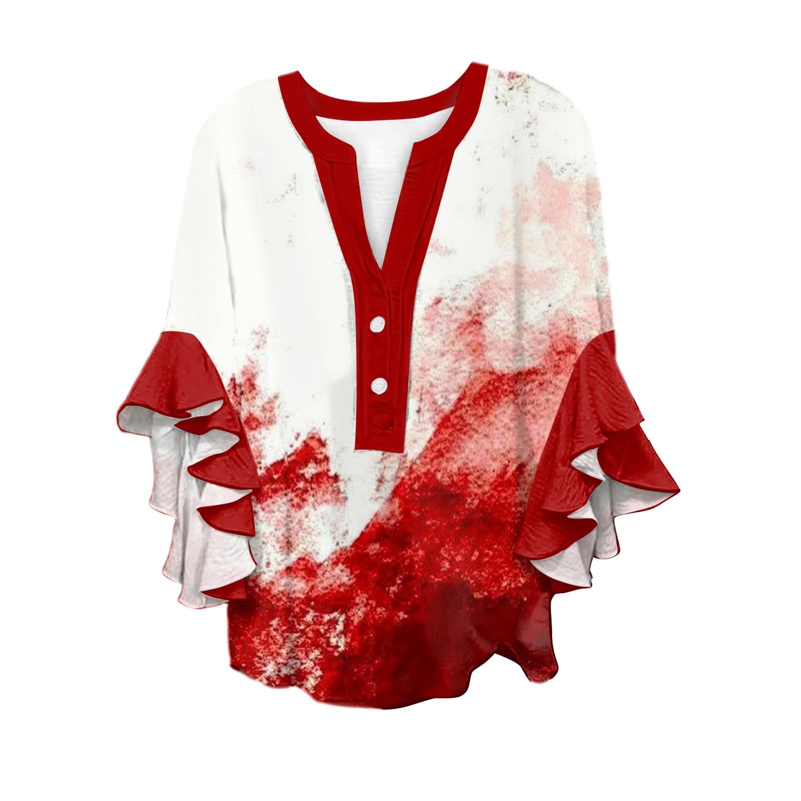 

Женская рубашка с V-образным вырезом и рукавами три четверти, топ с принтом на Хэллоуин, повседневная рубашка XXL