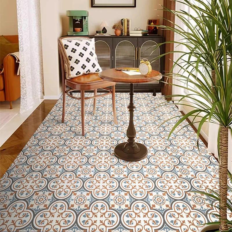 

Balcony Waterproof Floor Mat Large Size Pvc Leather Anti-slip Carpet American Retro Home Decoration Rug for Kitchen Floor Mat 1pc 50x80cm