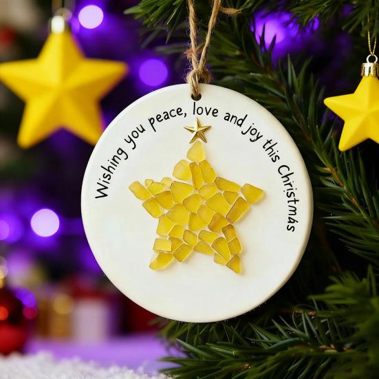 Sea Glass Christmas Ornament Handcrafted Sea Glass Santa/Candy Cane/Tree/Gingerbread Hanging Decor Acrylic Coastal Ornament for Xmas Tree Decor