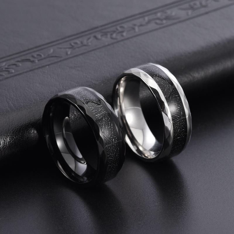 Personalized Rhombus Edge Inlaid Black Silk Ring Male Neutral Style European and American Hand Jewelry Black-plated Ring