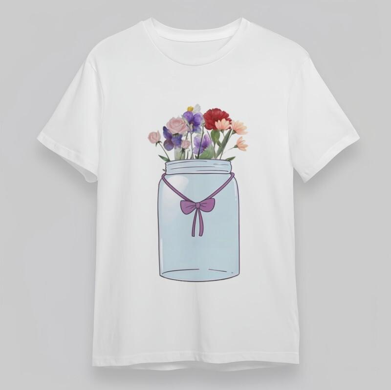 

Women s Fashion Classic T-Shirt Floral Vase With Ribbon Design Plus Size Tee USA S