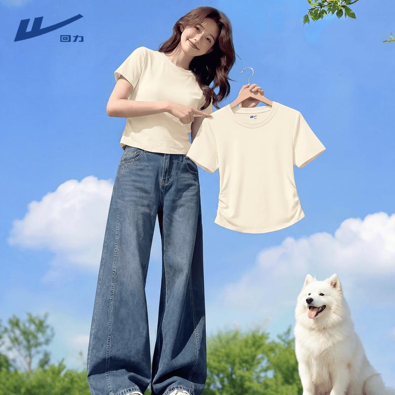 Huili Women s Summer Knit Slim-Fit Short Sleeve T-Shirt M