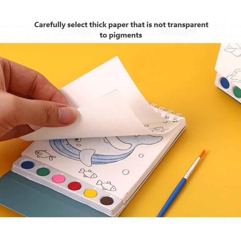 Kids Doodling Book with Watercolor Paint and Brush Twin Coil Binding Art Drawing Pad for Kid Beginner Outdoor Sketching