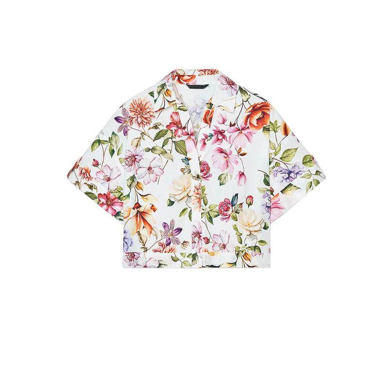 Summer New Product Women's Clothes Lapel Short Sleeve Dignified Flowers Print Poplin Cotton Short Shirt 3652340
