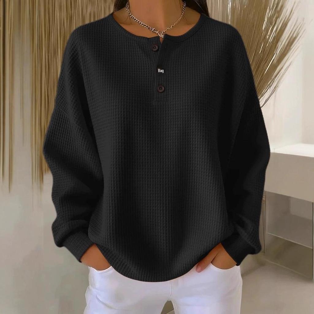 Dámský svetr s kulatým výstřihem, vaflový úplet, jednobarevný, podzim/zima 2025