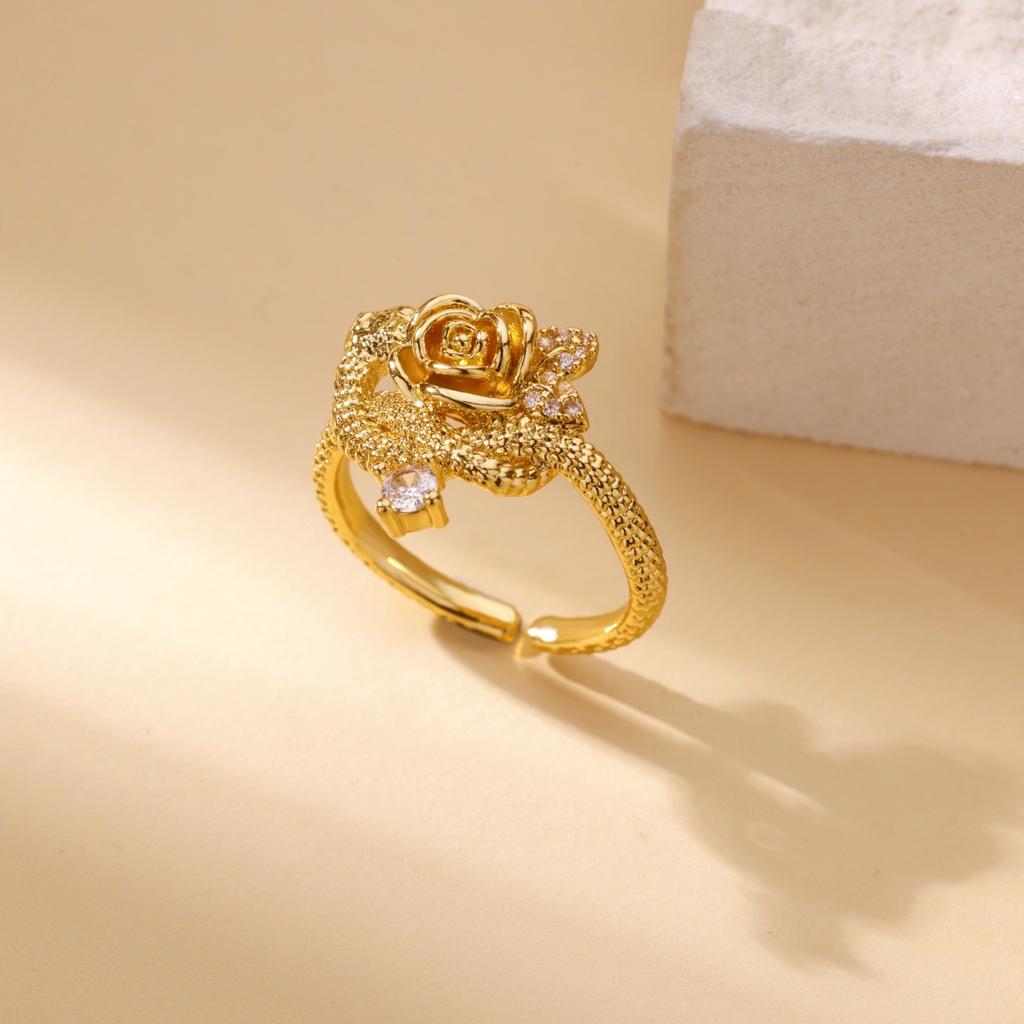 Wind High-end Female Luxury Ring Does Not Fade Zircon Ring Opening Retro Pair Ring Ring Hot-selling