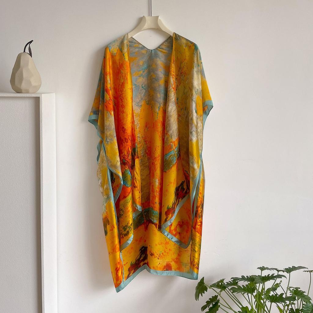 Spring And Summer Plus Sunscreen Shawl Simulation Silk Lijing Forging Silk Scarf Temperament Cape Clothes