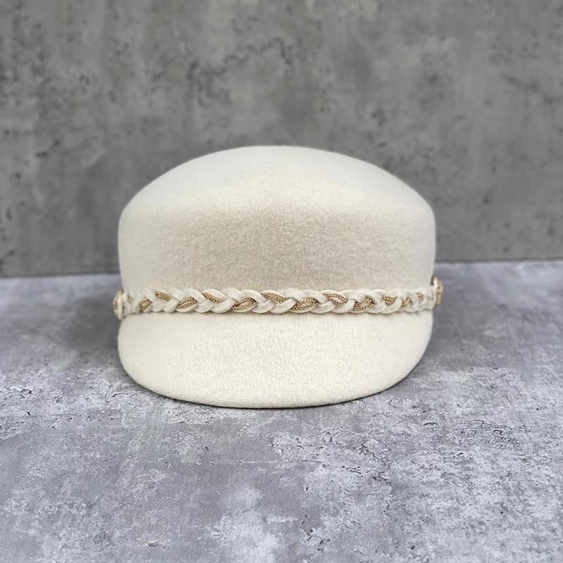 Japanese Woven Chain Decorative Woolen Top Hat Women'S Autumn And Winter British Retro Cap Equestrian Cap Baseball Cap