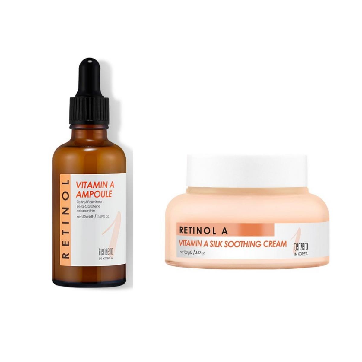 TENZERO Vitamin A Retinol Duo Set - Intensive Anti-Wrinkle Ampoule (50ml) & Smoothing Cream (100g)