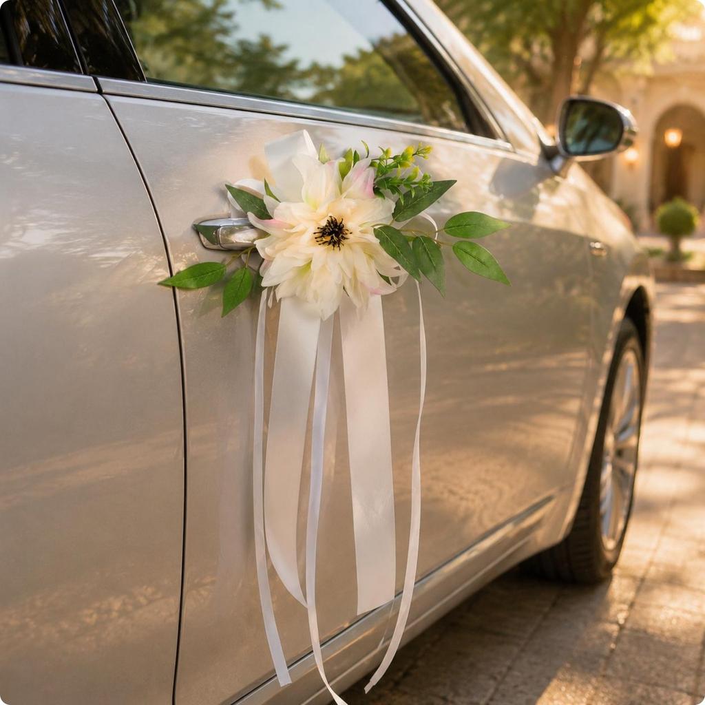 Wedding Car Flower Decoration Romantic Design Wedding Car Decoration Door Handle Flower Reusable Satin Ribbon Bows for Ceremony