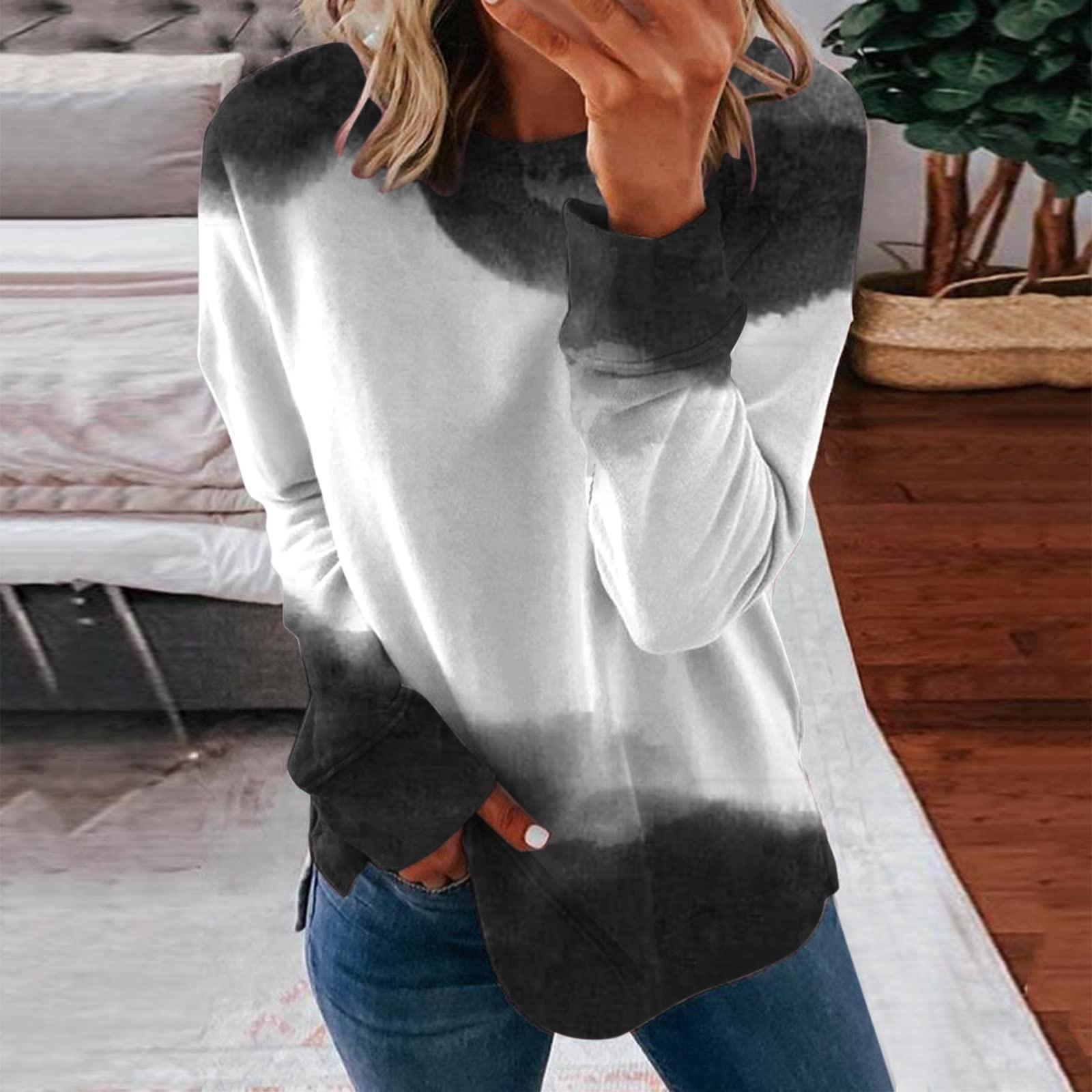 

Women s Casual Fashion Floral Gradient Print Long Sleeve O-Neck Pullover Top Blouse XL чёрный