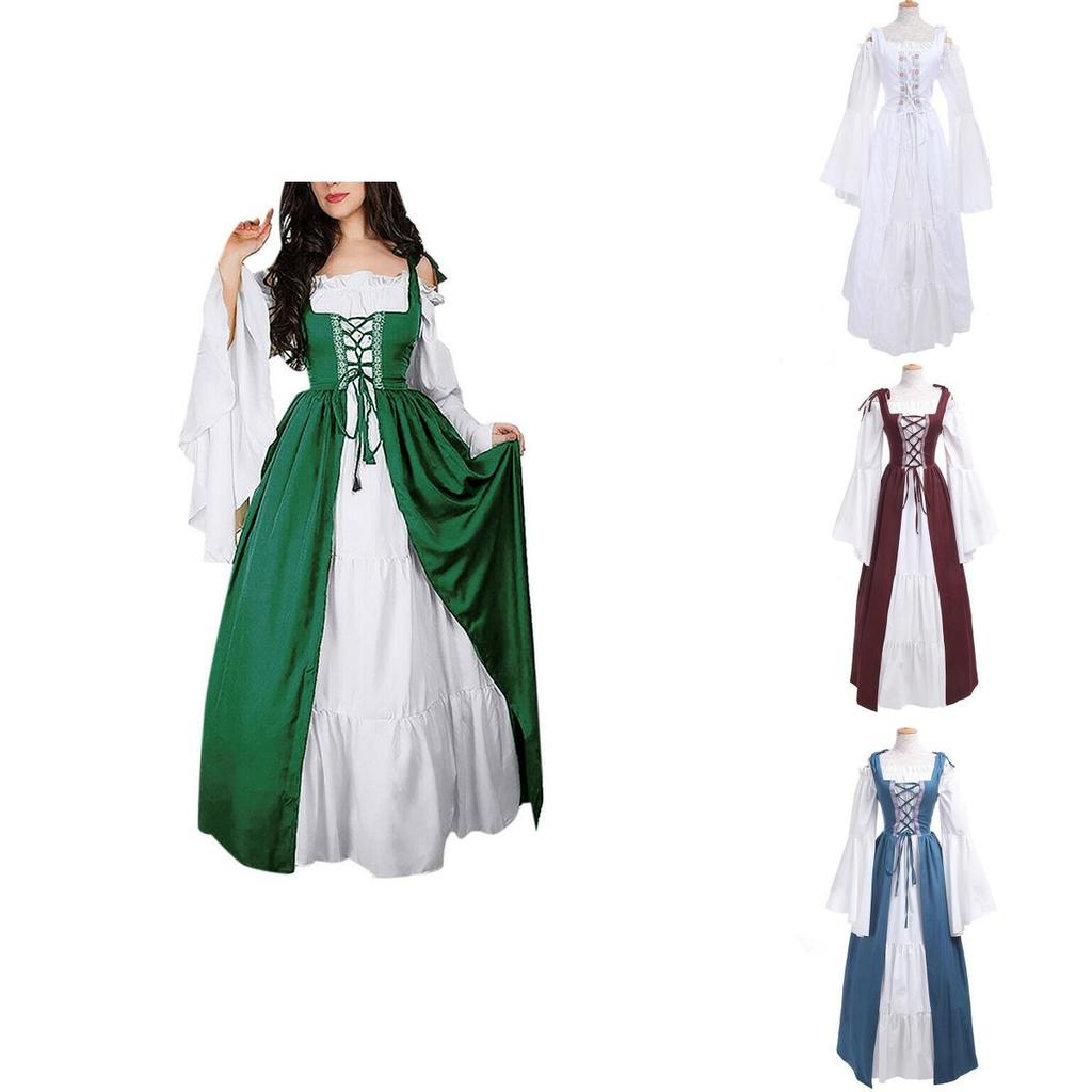Stunning Women's Floor Length Renaissance Medieval Gown Featuring Off Shoulder Design And Elastic Waist