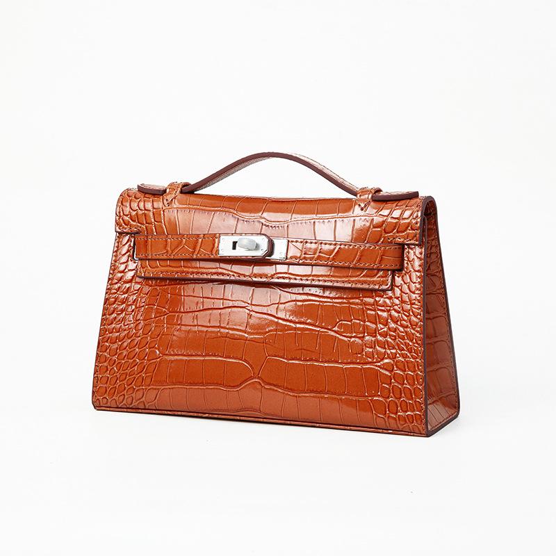 2025 Women's Genuine Leather Mini Handheld Bag - Crocodile Pattern Chain Shoulder Kelly Bag