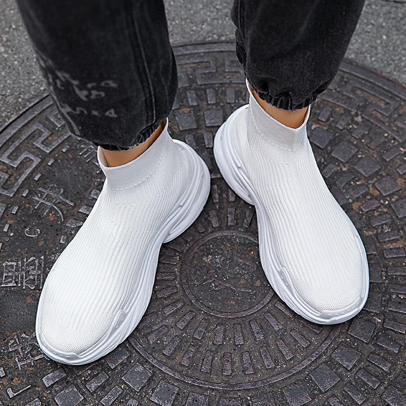 Chaussettes et chaussures montantes pour hommes 45 automne et hiver ajustées aux pieds chaussures décontractées tendance mode 46 à semelle épaisse grande taille chaussures de sport tissées à la mouche