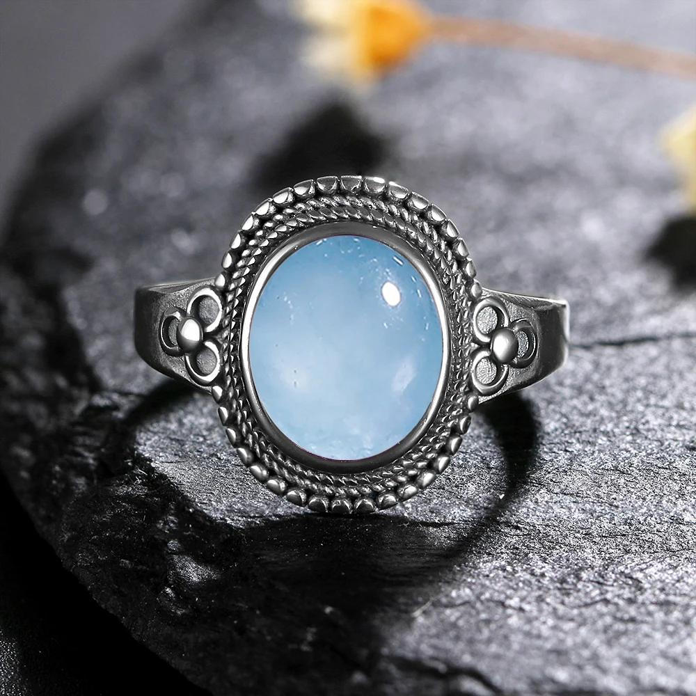 Natural 8*10MM Lapis Lazuli Finger Ring  Rings for Women Gift S Silver Flower Shaped Ring