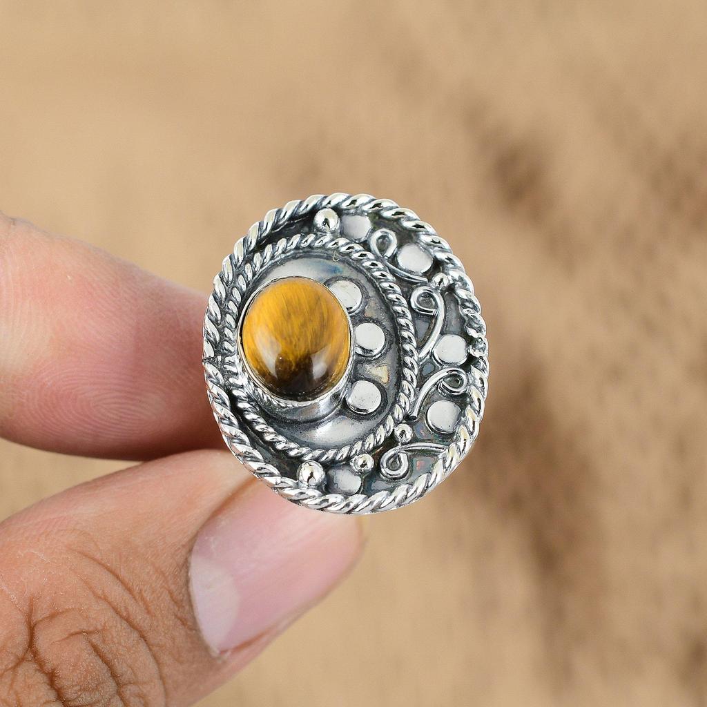 Gift For Her Natural Tiger'S Eye Multi Stone Adjustable Ring 925 Silver