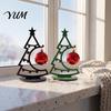 Small Metal Tree for Sideboard Christmas Table Decoration, Line Art Holiday Sculpture with Ritual Accessory Red Ball Ornament Xmas Party Desk, Shelf,