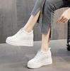 Fashion 8.5cm Platform Wedge Sneakers Height Increased Shoes Genuine Leather for Women Spring Autumn Shoes White