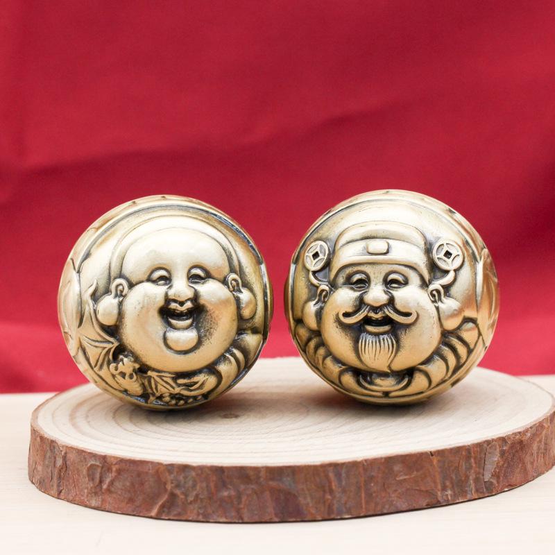 Brass Dragon & Phoenix Walnut Handballs: Retro Finger Exercise Copper Balls (Pair)