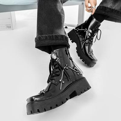 Medium Tube Lace-up Niche Design Martin Boots Thick-soled Muffin British Style Cool and Handsome Single Boots Square Head Chelsea Boots