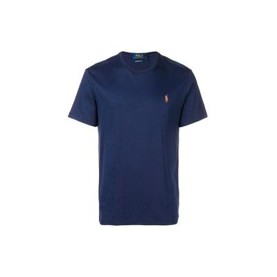 Polo Logo Bestickt Rundhals Gerader Saum Kurzarm T-Shirt Herren Oberteile Marineblau 710740727-003
