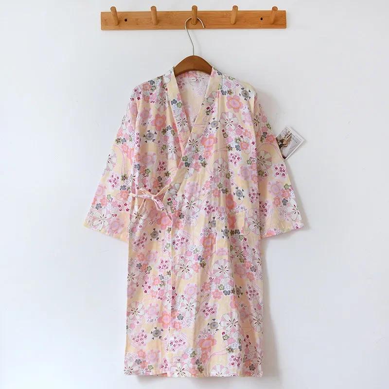 Ladies Cotton Kimono Bathrobe Loose Homewear Pajamas Robes for Women Multi Colors Printed Cardigan Sleep Wear Womens Robe