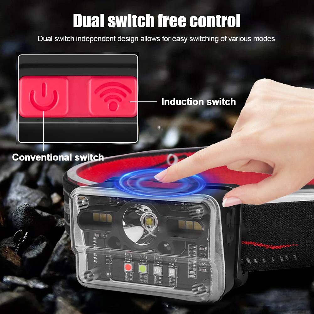Portable Induction Headlamp 9Lighting Modes USB Rechargeable Head Lamp With Built-in 1000mah Battery Outdoor Night Fishing Lamp