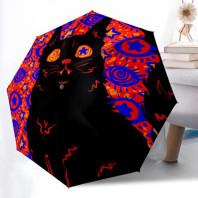 1pc Psychedelic Cat Automatic Open/Close Umbrella Compact Folding Umbrella, All-Season Portable Umbrella for Women/Men289