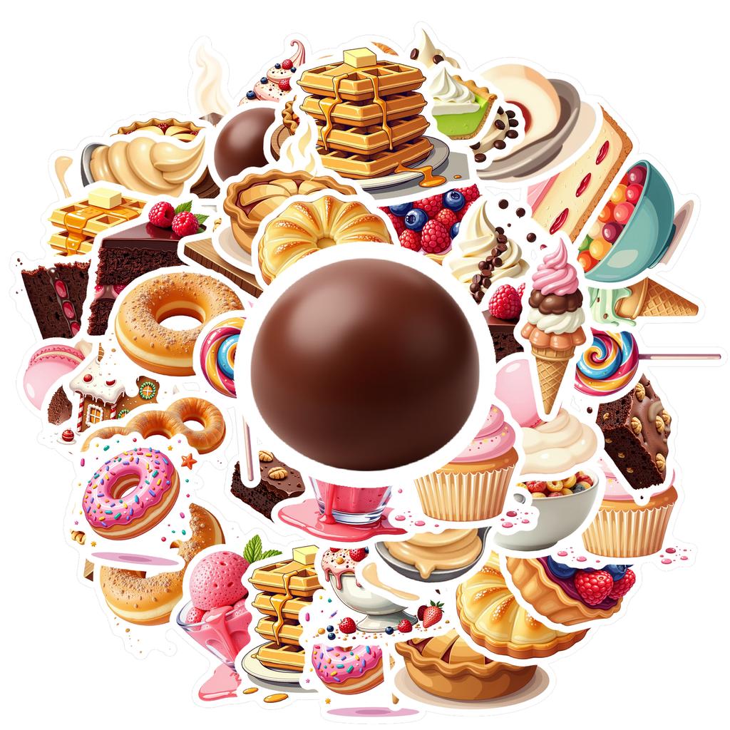 35-70cps Sweet Dessert Stickers Donut Ice Cream Strawberry Cake Aesthetic Decals Decoration Phone Luggage Water Bottle School