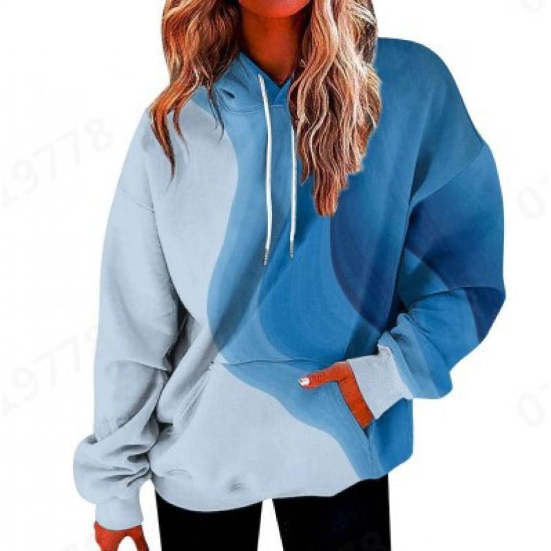 Womens Oversized Hooded Sweatshirt With 3D Print Graphic Loose Fit Long Sleeve Casual Top In Vintage Tie-Dye Style