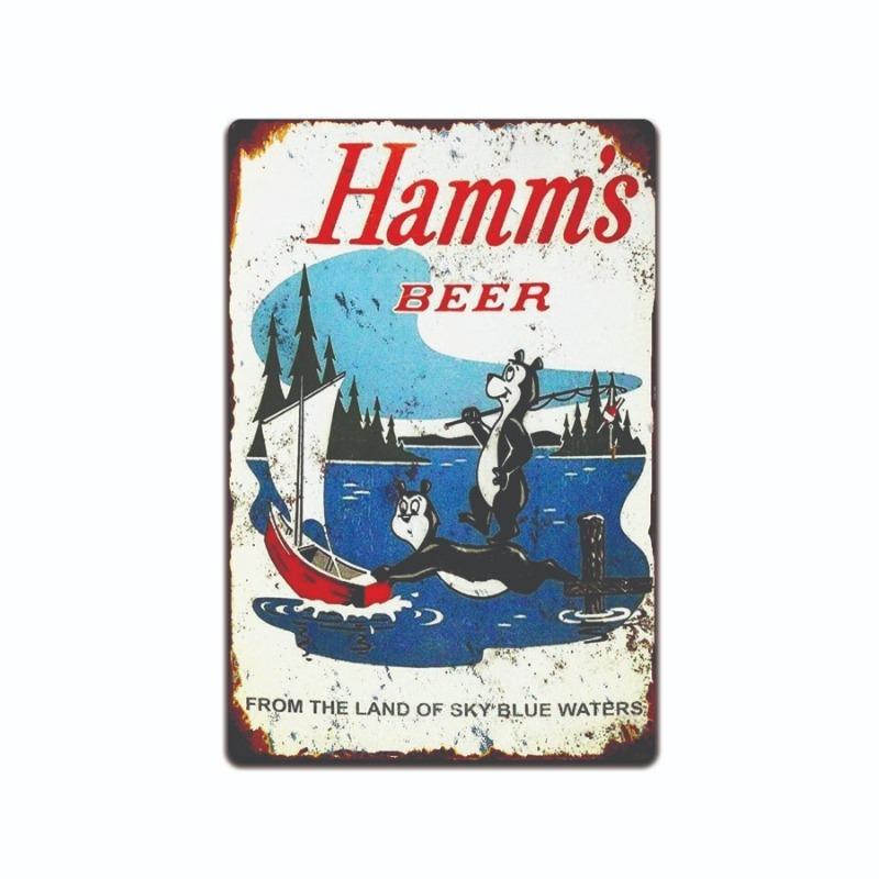 1956 Hamms Beer Bears Tin Sign, Vintage Fishing Metal Wall Art 8x12 in