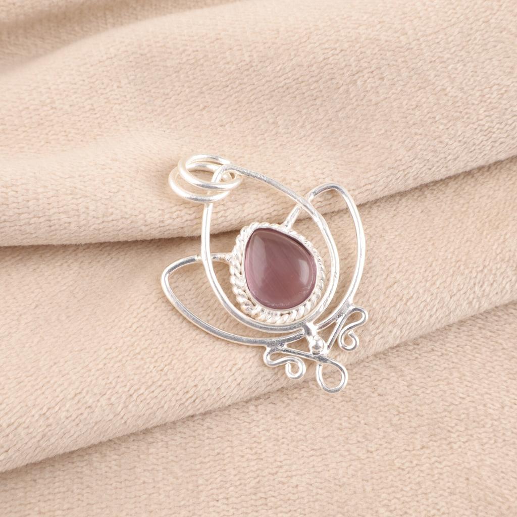 Purple Cat's Eye Gemstone 925 Sterling Silver Jewelry Handmade Women's Pendant PP-38-45
