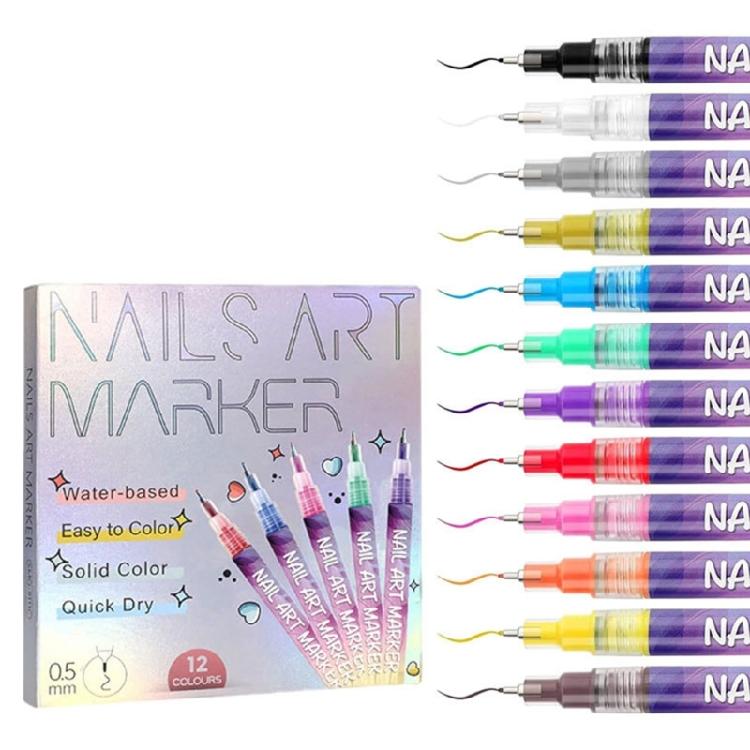 12Pack Salon Nail Brushes Pen PP Material Anti Fade Inks for Detailed Floral Nail Patterns