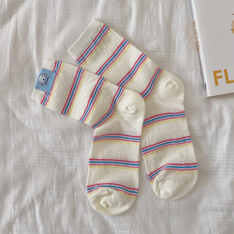 

Красочные носки в горошек, летние тонкие дышащие длинные носки с вырезом в форме сердца, милые носки для девочек