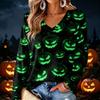 Women's V-Neck Long Sleeve Halloween Print Lightweight Blouse for Fall Parties and Everyday Wear