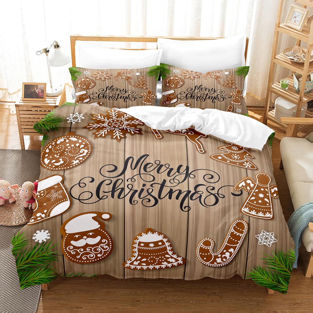 3D Happy New Year Bedding Set Christmas Happy Duvet Cover Pillowcase 2/3 Holiday Gift AU/EU/ES/DE Full Size Quick Drying Soft Home Textile
