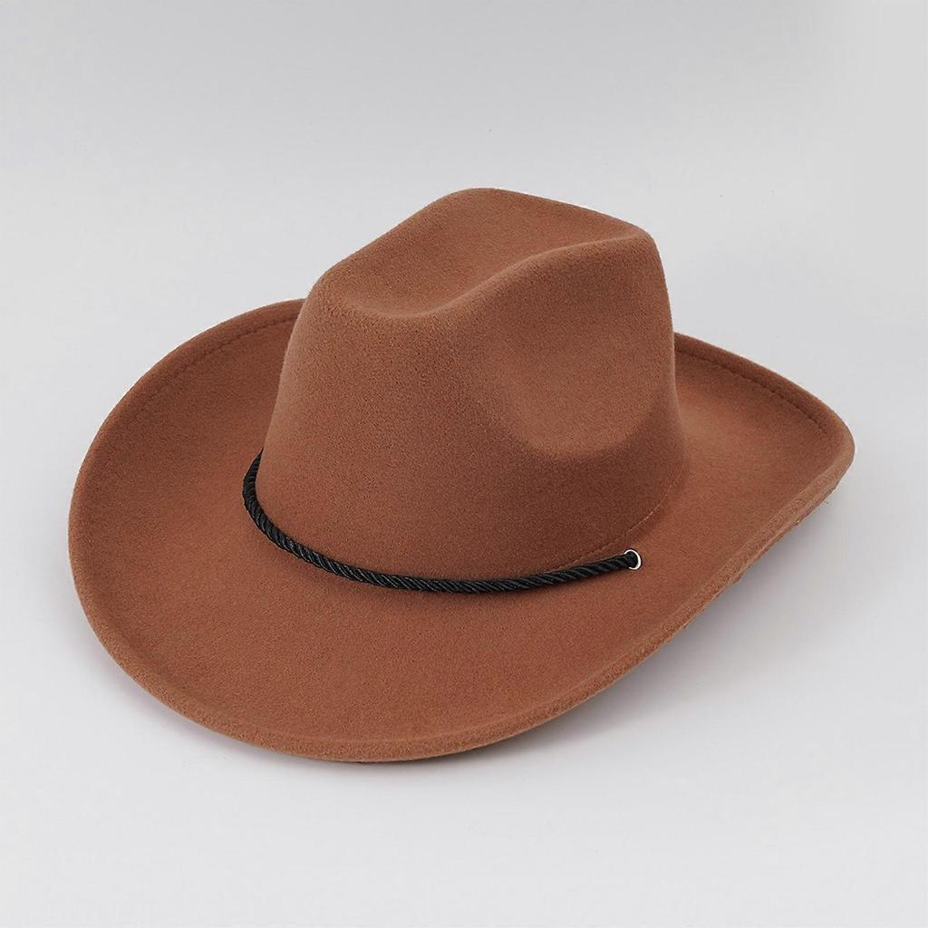 Rolled Brims Fedoras Hat Western Windproof Cowboy Hat Sunproof Cowboy Hat for Adult Fishing Cycling Hiking Camping  Camel