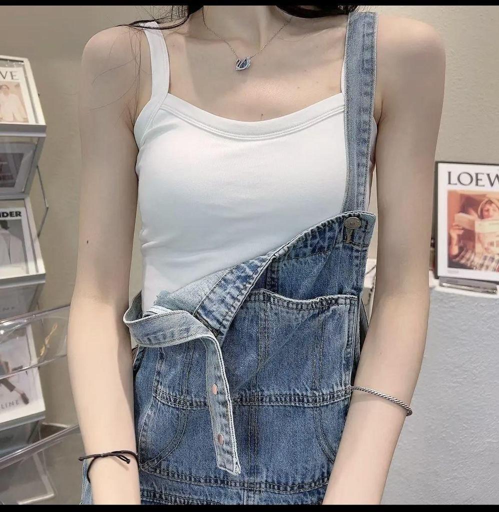 Korean Style Women's Camisole Vest with Fixed Cups, Anti-Exposure Sports Tube Top (Wire-Free)