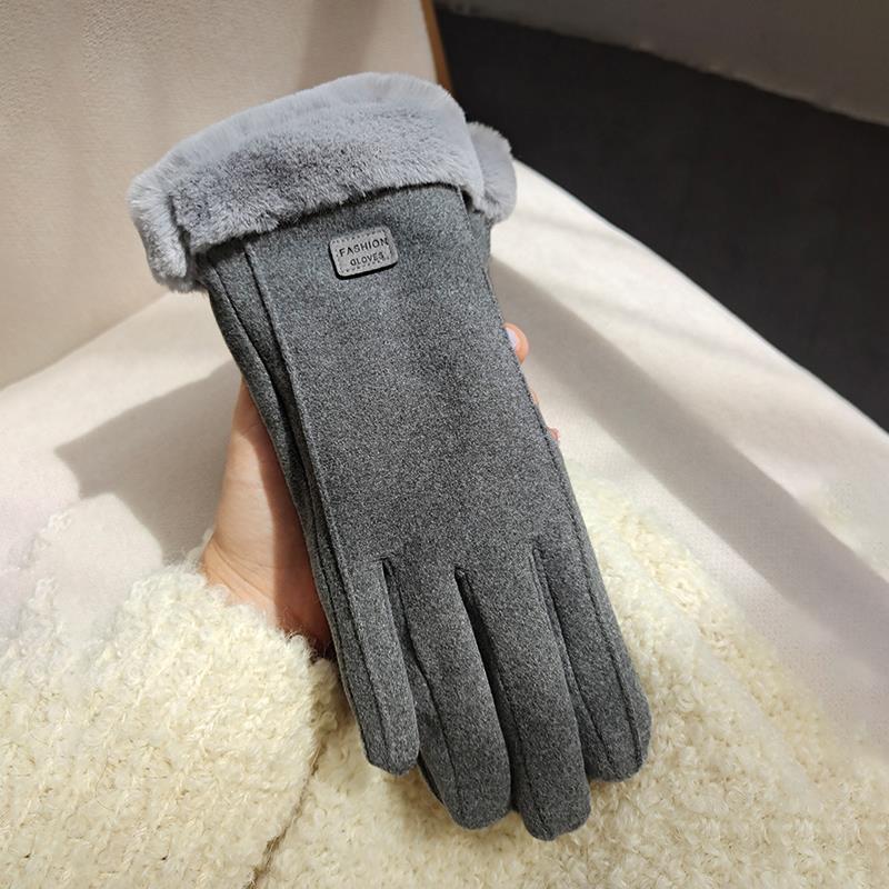 Gloves winter fleece thickened warm cute suede cycling cold cycling windproof touch screen winter