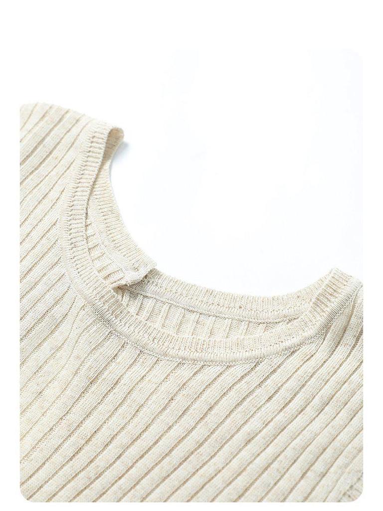 Women's French Sleeveless Knit Camisole - Open-Back Linen Tank Top for Summer